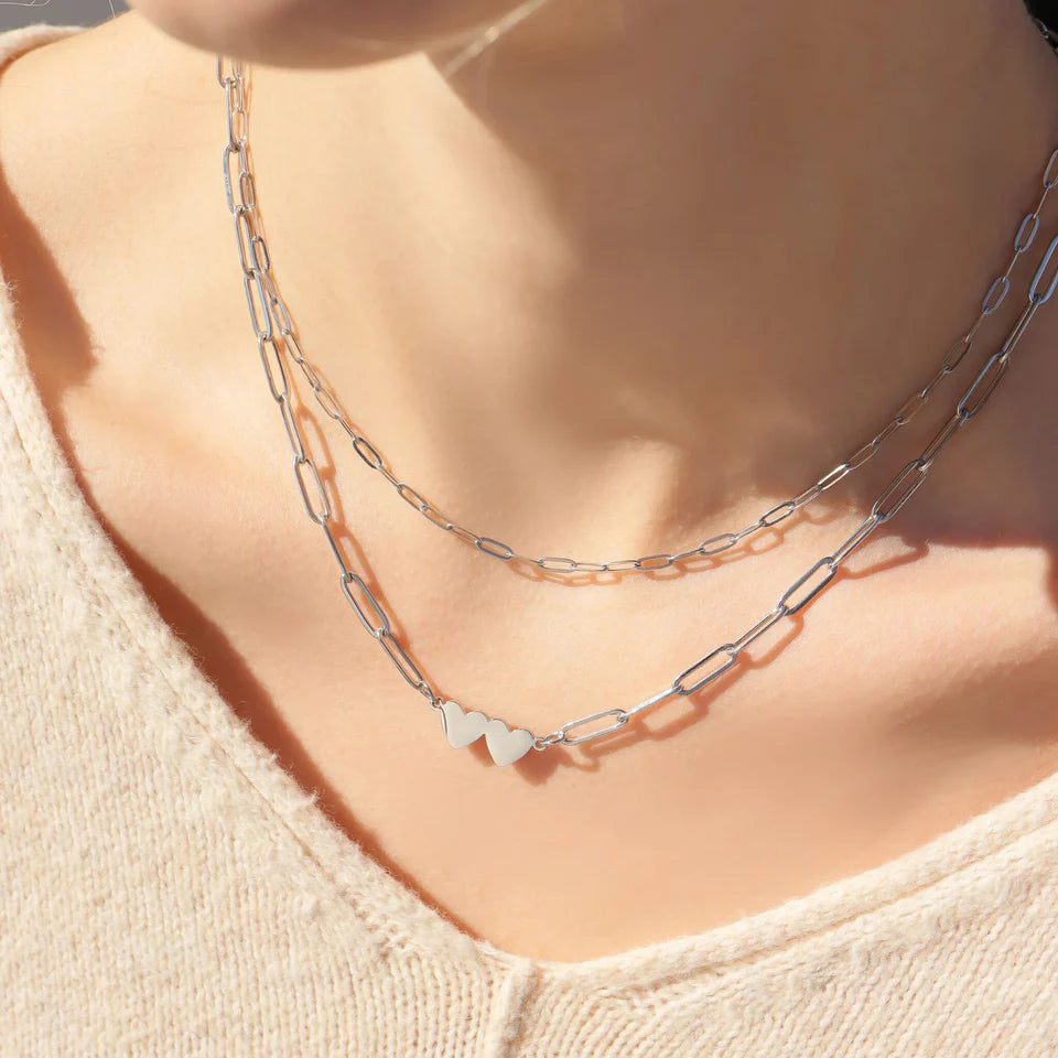 Mini-Paperclip Chain Layering Necklace 18In