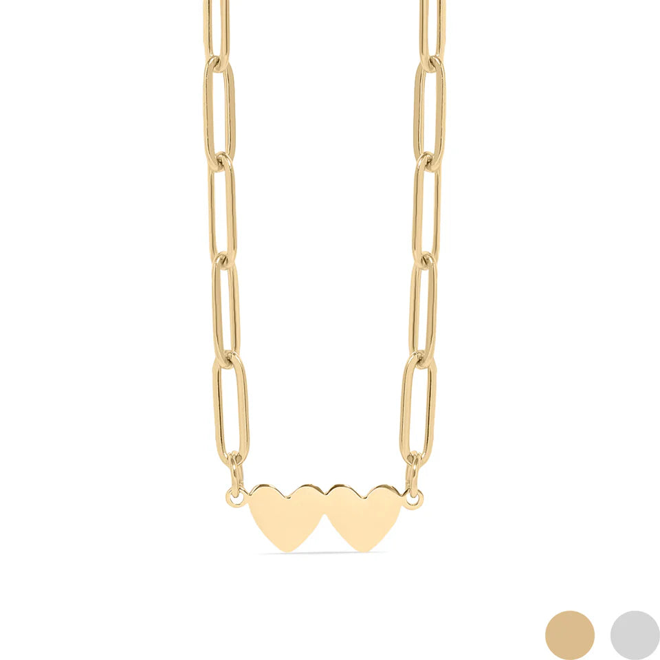 2 Heart Paperclip Necklace- 18K Gold PVD Stainless Steel