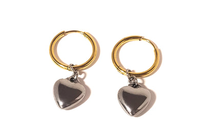 Mixed Metal Heart Huggie Hoop Charm Earrings, Light & Dark Collection for Heart (loss) moms