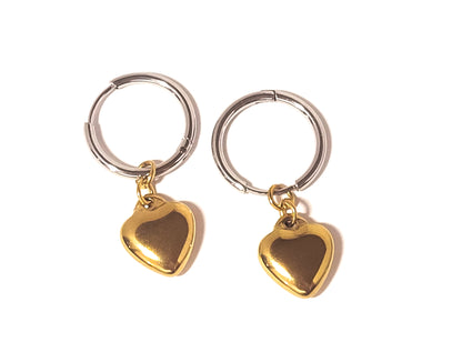 Mixed Metal Heart Huggie Hoop Charm Earrings, Light & Dark Collection for Heart (loss) moms
