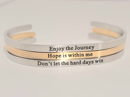 Hope is within me, Engraved Cuff Bracelet
